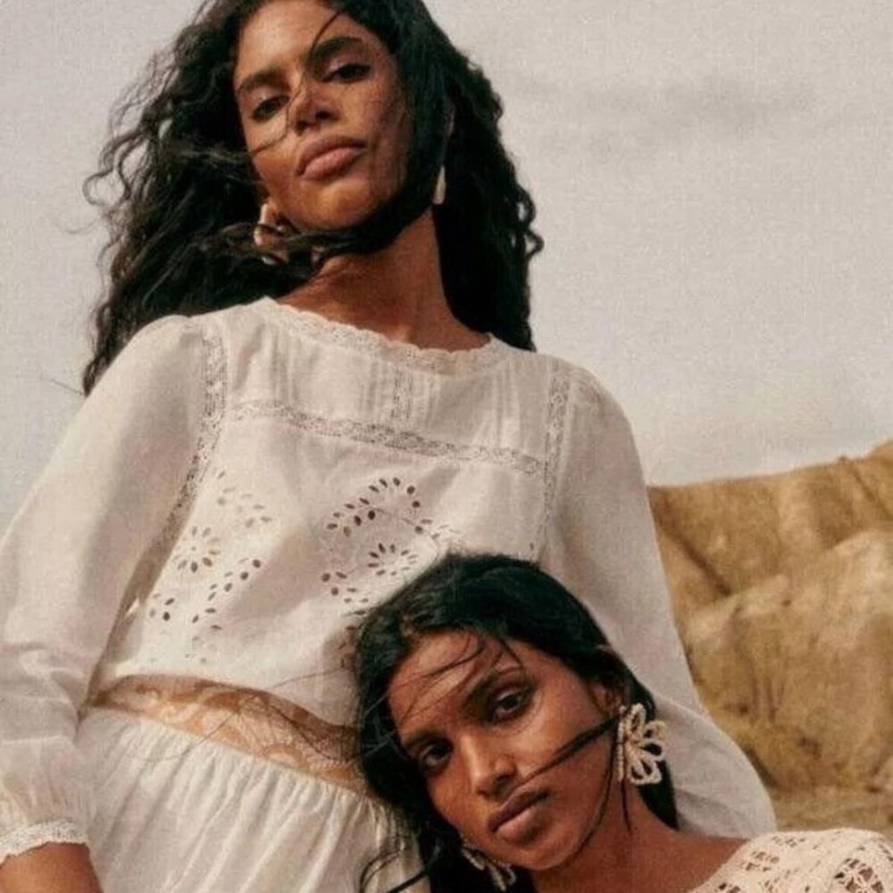 Sezane Enea Blouse Ecru - Size FR 24/US 2 White Cropped - Picture 14 of 14